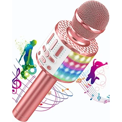 Afbeelding van Karaokemicrofoon, draadloze bluetooth microfoon voor kinderen, met led, draagbare karaokemachine om te zingen, karaoke, meisjes, jongens, speelgoed, cadeaus, karaoke luidspreker, recorder