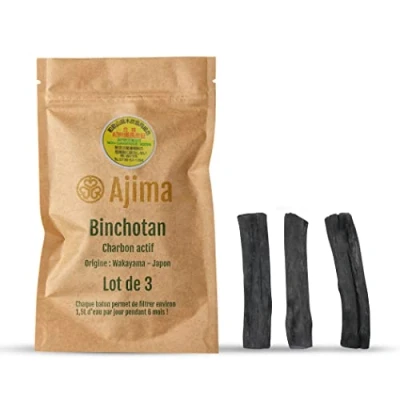 Afbeelding van Ajima Binchotan actieve kool water biologische koolstokje natuurlijke waterzuiveraar x 3 elke filterstaaf ca. 1,5 l echte wakayama eikenkolen ideaal voor het filteren van in karaf