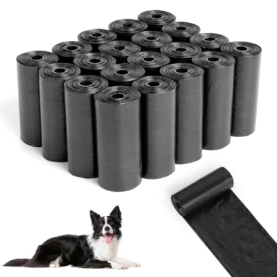 Afbeelding van AiQInu 400 stuks hondenpoepzakjes, zwart, zakjes voor honden, draagbare extra dik, sterk en lekvrij, 22 x 30 cm (20 rollen, 2 per rol)