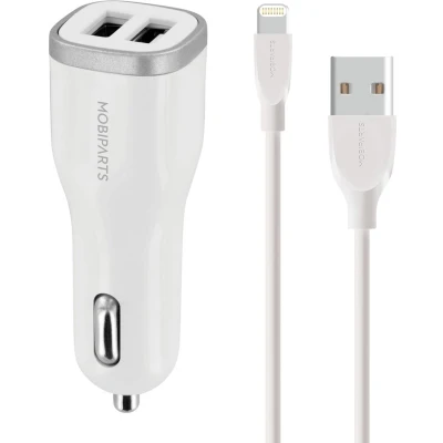 Afbeelding van Mobiparts Car Charger Dual USB 24W/4.8A incl. 1m MFi Lighting Kabel Wit