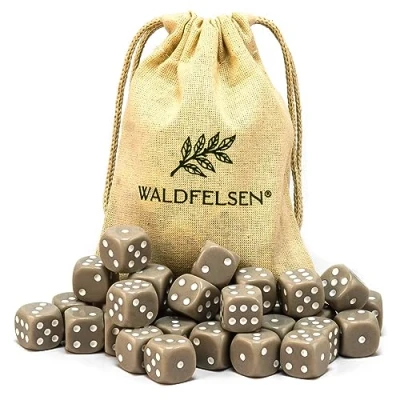 Afbeelding van Waldfelsen 6, 12, 20, 30 of 50 hoogwaardige dobbelstenen van ® standaardformaat 16 mm acrylkubus knobel speelkubus Dice 6 zijdig zeszijdig speelaccessoires set met stoffen zak (grijs, stuks)