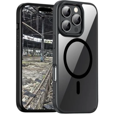 Afbeelding van JT Berlin Pankow Hybrid MS Hoes compatibel met Apple iPhone 16 Pro Max (bescherming volgens Amerikaanse militaire standaard, draadloos opladen (Qi) / magnetisch compatibel) zwart/transparant
