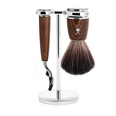 Afbeelding van Mühle Scheerset Rytmo Mach3 Black Fibre Essenhout