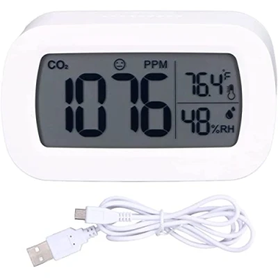 Afbeelding van Mini CO2 monitor detecteert temperatuur en luchtvochtigheid, geschikt voor gebruik binnenshuis (wit LCD display)