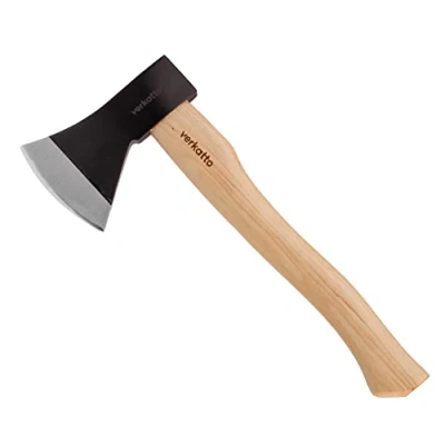 Afbeelding van Mivos bijl 800 g met hickory houten handvat en lemmet van koolstofstaal handbijl voor tuin bos kleine compacte universele kloofbijl gelakte steel