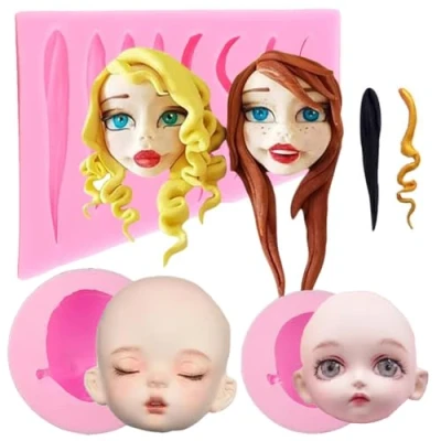 Afbeelding van Cjeuxnr 3D Menselijk Gezicht Siliconen Mallen Pop Haar Fondant Schimmel Klei Mould Chocolade Diy Bakken Tools voor Cake Decorating (A)