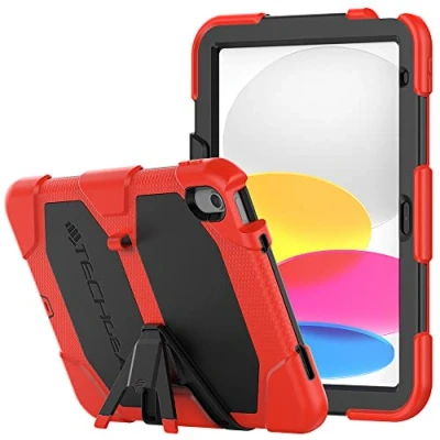 Afbeelding van TECHGEAR G SHOCK Ontwerp voor iPad 10 2022 [10e Generatie] 10,9 inch Stoere Robuuste HEAVY DUTY Armour Schokbestendig Survival Beschermhoes met standaard Kids Schools Builders Workman Case RED