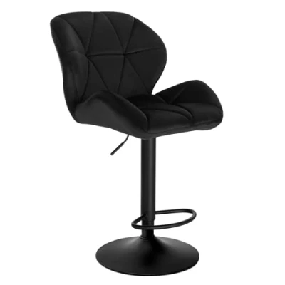 Afbeelding van WOLTU barkruk BH139sz 1 barstoel bistrokruk designer kruk met rugleuning, in hoogte verstelbaar, draaibaar, fluweel staal, zwart