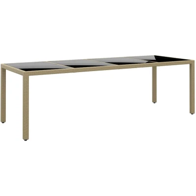 Afbeelding van vidaXL Tuintafel met glazen blad poly rattan beige