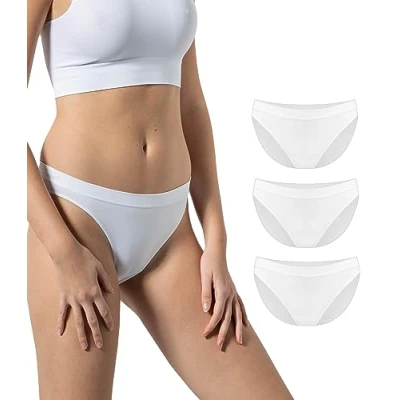 Afbeelding van Risalti Damesslip lage taille microvezel 3 stuks damesondergoed, naadloze onderbroek voor dames, zachter dan katoenen damesonderbroek, ademend, damesondergoed Made in Italy,