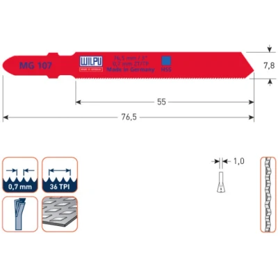 Afbeelding van Wilpu MG 107 decoupeerzaagblad zeer dun blik (Bosch T118G) (5 stuks)
