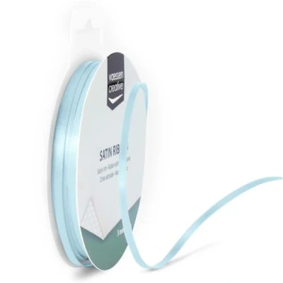 Afbeelding van Vaessen Creative 301002 0010 Satijnen lint lichtblauw, 3 mm x 10 meter, lint, decoratief cadeaulint en stoffen voor bruiloft, doop verjaardagscadeaus,