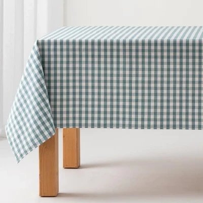 Afbeelding van GAMUSI Tafelkleed, vlekbestendig, rechthoekig, Vichy patroon, katoen, waterdicht, 140 x 300 cm, waterverf