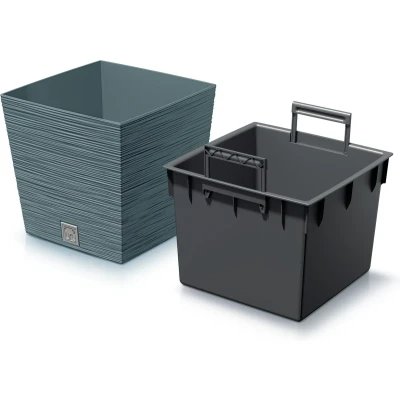 Afbeelding van Prosperplast Plantenpot/bloempot Furu Stripes voor buiten kunststof blauw vierkant D29.5 x H29 cm Plantenpot