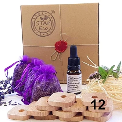 Afbeelding van STAFECO Cederhout Natuurlijke Mot Afweermiddel Kit Lavendel Olie 100% Ringen Kleding Bescherming (Set Small B)