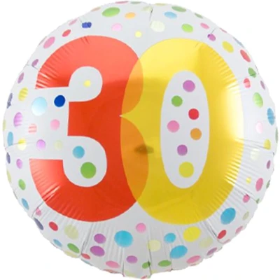 Afbeelding van Folat Folieballon 30 Jaar Wit/Stippen Meerkleurig 45 cm