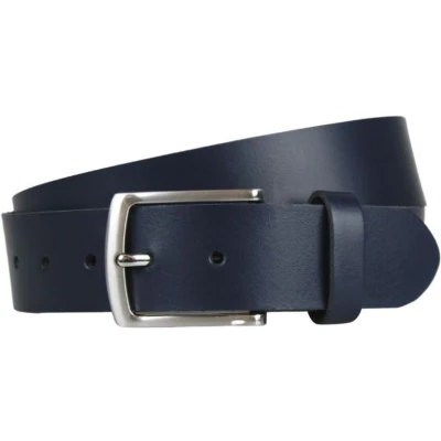 Afbeelding van Dames/heren riemen leer blauw Taillemaat: 115 leren riem heren spijkerbroek Navy Jeans Echt donkerblauw