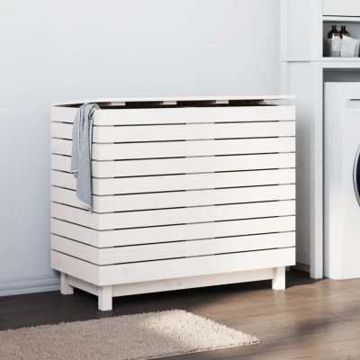 Afbeelding van Wasmand 88,5x44x76 cm massief grenenhout wit