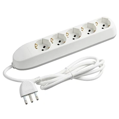 Afbeelding van BTicino Elektrische stekkerdoos poker zonder kabel met 5 universele stopcontacten P40 Schuko Zipasso Standard Duits, maximaal vermogen 3.500 W, kleur wit