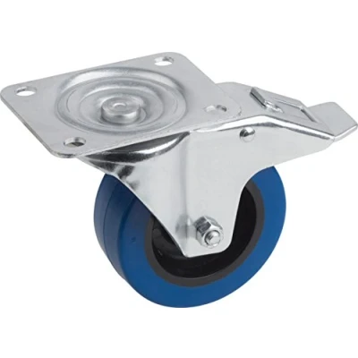 Afbeelding van Metafranc Zwenkwiel Ø 100 mm, Vastzetter, 105 x 80 mm plaat, Elastisch massief rubber wiel, Zacht loopvlak, rollagers, 150 kg draagkracht/transportwiel/meubelrol/zware wielen / 802610