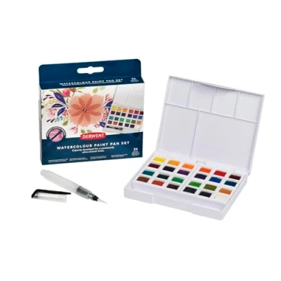 Afbeelding van Derwent Watercolour Paint Pan 24 Set, Set of 24, Half Size, Water Soluble, Ideal for Painting, Professional Quality, Travel 2306324
