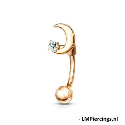 Afbeelding van Piercing maan met steentje rose gold plated
