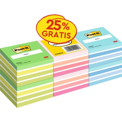 Afbeelding van Zelfklevende notitieblokken, verschillende kleuren, 76 mm x mm, 450 vellen/blok, 6 blokken/verpakking