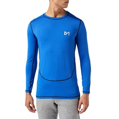 Afbeelding van MEETYOO Mannen Compressie Basislaag Top Lange Mouw T Shirt Sportuitrusting Fitness Panty voor Running Gym Workout, Blauw, XXL