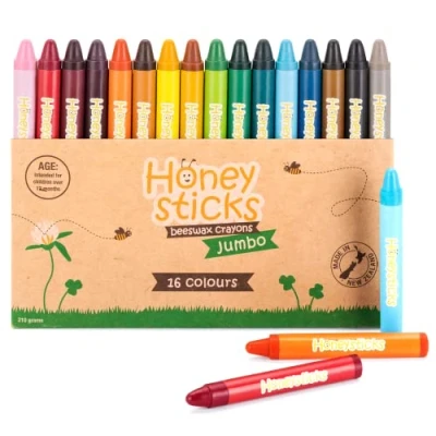 Afbeelding van Honeysticks 100% pure bijenwaskrijtjes Jumbo kleurpotloden voor peuters, kinderen niet giftig, voedselveilige kleuren, duurzaam gemaakt in Nieuw Zeeland Groot formaat is gemakkelijk vast te
