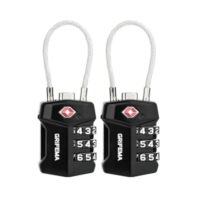 Afbeelding van GRIFEMA TSA hangsloten voor koffer, veiligheidssloten met 3 cijferige code en afgesneden kabel, ideaal sportschool reizen (GA1006 2), 2 stuks