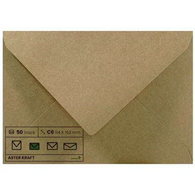 Afbeelding van Netuno 50 kraftpapier enveloppen C6 114x162mm 100g Aster Kraft zonder venster retro gerecyclede natuurlijk vintage bruin voor verjaardagskaarten bruiloft