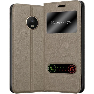 Afbeelding van Cadorabo Hoesje geschikt voor Motorola MOTO G5 PLUS in STEEN BRUIN Beschermhoes met magnetische sluiting, standfunctie en 2 kijkvensters Book Case Cover Etui