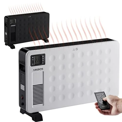 Afbeelding van Arebos Convector 2300 W 3 krachtige warmtestanden Incl. afstandsbediening geïntegreerde thermostaat Bescherming tegen oververhitting LCD display timer mobiele verwarmingstoestel Wit
