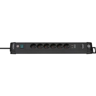 Afbeelding van Stekkerdoos 6 voudig Brennenstuhl 3 meter (Schakelaar, 2 USB poorten)