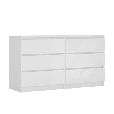 Afbeelding van 3E 3xE living.com Commode met 6 laden 138 cm, kleur: mat wit/glanzend wit, L: D: 39 H: 79 cm