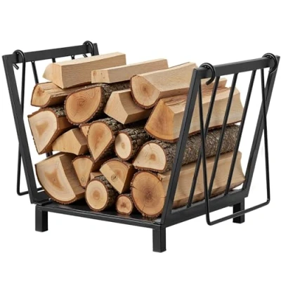 Afbeelding van Houten mand voor haardhout, 36 x 32 31,5 cm, brandhoutmand, metaal, brandhout mand, houtwieg, open haard van staal met handvat, draagmand hout, draagmand, houtdrager houtkachel