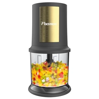 Afbeelding van Bestron Elektrische multi hakmolen, universele hakmolen met twee snijmessen &amp; 500 ml capaciteit, grote pulsknop, 3.000 omw/min, AKC200GP, Golden Platina collectie, kleur: goud/mat grijs