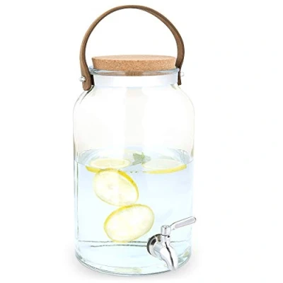 Afbeelding van Navaris glazen limonadetap met kraantje Drankdispenser kurk deksel Sapdispenser Voor koude dranken 5,6L 17 x 27 cm feestjes
