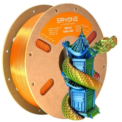 Afbeelding van ERYONE Driekleurig zijden PLA filament 1,75 mm, 3D printerfilament +/ 0,03 mm 1 kg/spoel, zijde oranje blauw en groen
