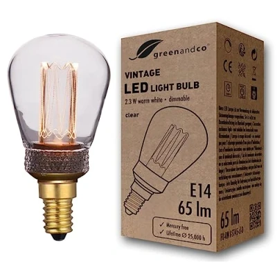Afbeelding van greenandco® Led lamp, dimbaar, vintage, E14, ST45, 2,3 W, 65 lm, 1800 K, zeer warm wit, 320 graden, 230 V, helder, geen flikkeren