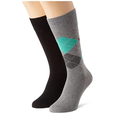 Afbeelding van Tommy Hilfiger Heren Check Classic Sock (2 stuks), Grey Melange/Green., 43 EU