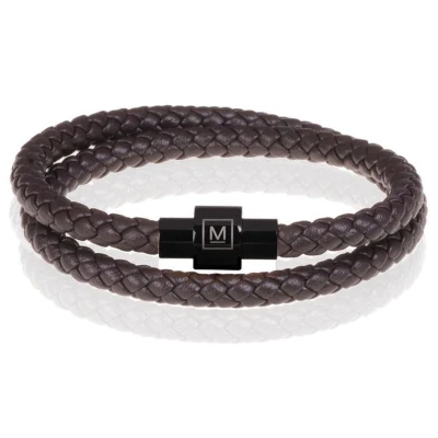 Afbeelding van Memphis leren wrap armband Donkerbruin Zwart 22cm