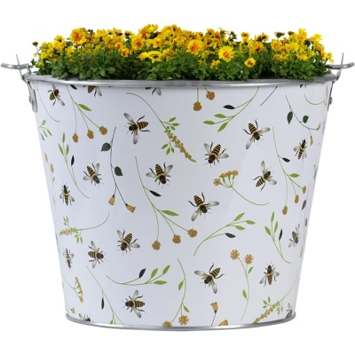 Afbeelding van Esschert Design Emmer/plantenpot zink print L26 X D24 H19 cm IJzeren emmer / teil