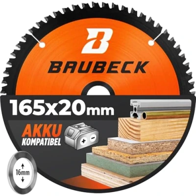 Afbeelding van BAUBECK Accu zaagblad 165x20 incl. 16mm verloopring Multi materiaal fijne snede hout, aluminium, metaal en nog veel meer accuzaagblad 165 mm hout