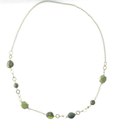 Afbeelding van Behave Lange ketting goud kleur met groene kralen 110 cm