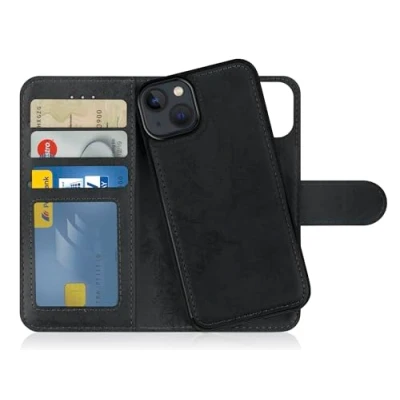 Afbeelding van MyGadget flip case telefoonhoesje voor Apple iPhone 14 Magnetische kunstlederen kaartgleuf cover in zwart