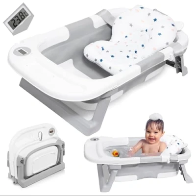 Afbeelding van Babybadje, Opvouwbaar Draagbare babybadkuip, Opvouwbare Badkuipen Voor Pasgeborenen, Met Thermometer, Peuters, Peuterbadkuipen Badkuip