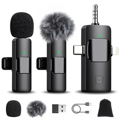 Afbeelding van Romon draadloze stropdasmicrofoon voor iPhone/Android telefoon/laptop, mini microfoon met achterkant video opname, ruisonderdrukking, plug play clip op
