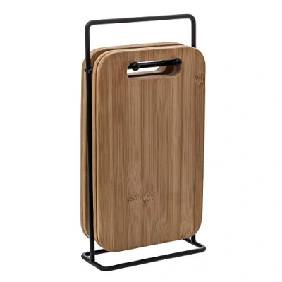 Afbeelding van 4x Stuks broodplankjes met houder 15 x 6,5 26 cm van bamboe/metaal Snijplanken
