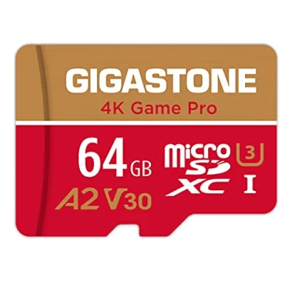 Afbeelding van Gigastone 4K Game Pro Micro SD geheugenkaart 64GB, SDXC UHS I A2 U3 V30, 95/35 MB/s lees en schrijfsnelheid, geschikt voor Nintendo Switch, Compactcamera’s, GoPro action cam, Android Smartphones